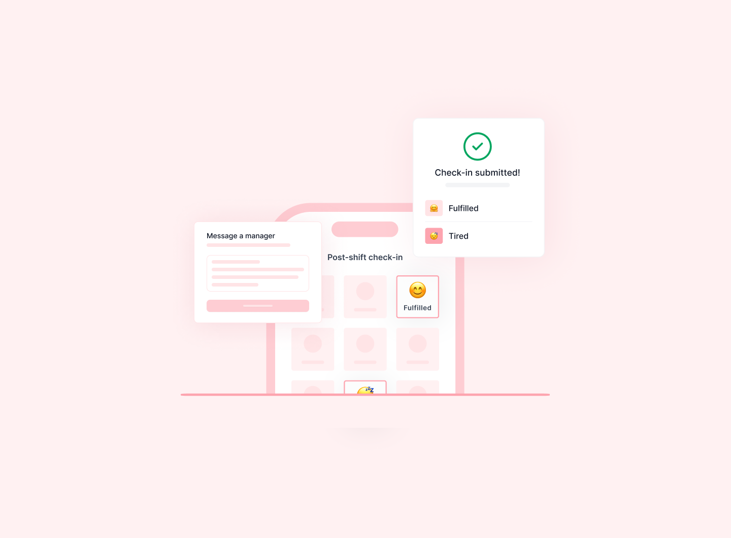 well-being check-ins on a mobile app with messages from employees